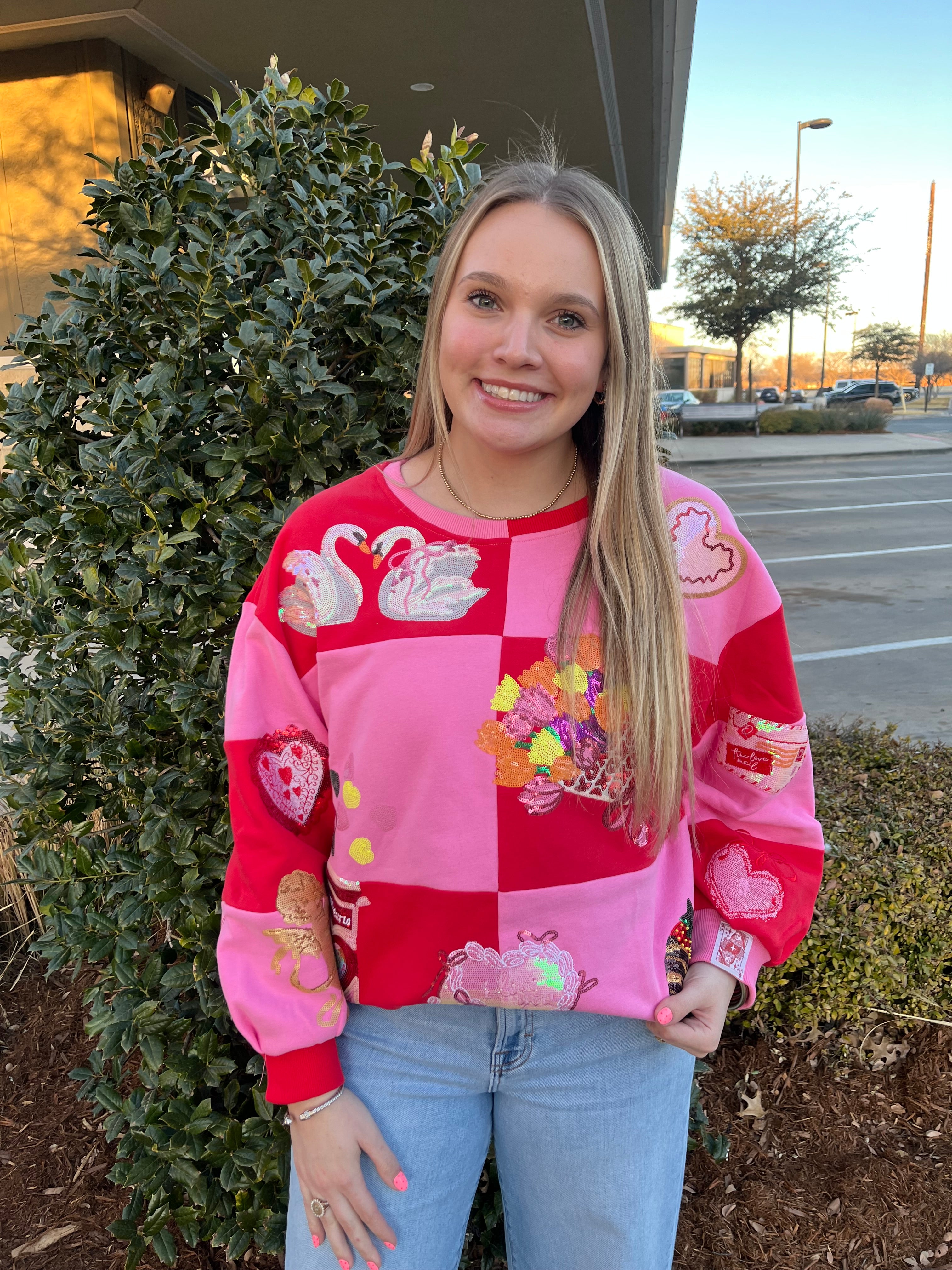 Red & Pink Checkered Valentines Icon Sweatshirt