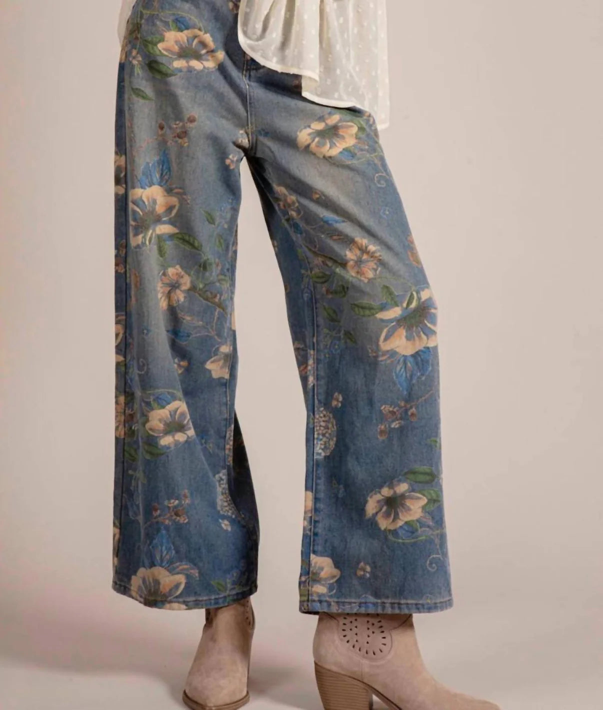 Petal Printed Wide Leg Jeans