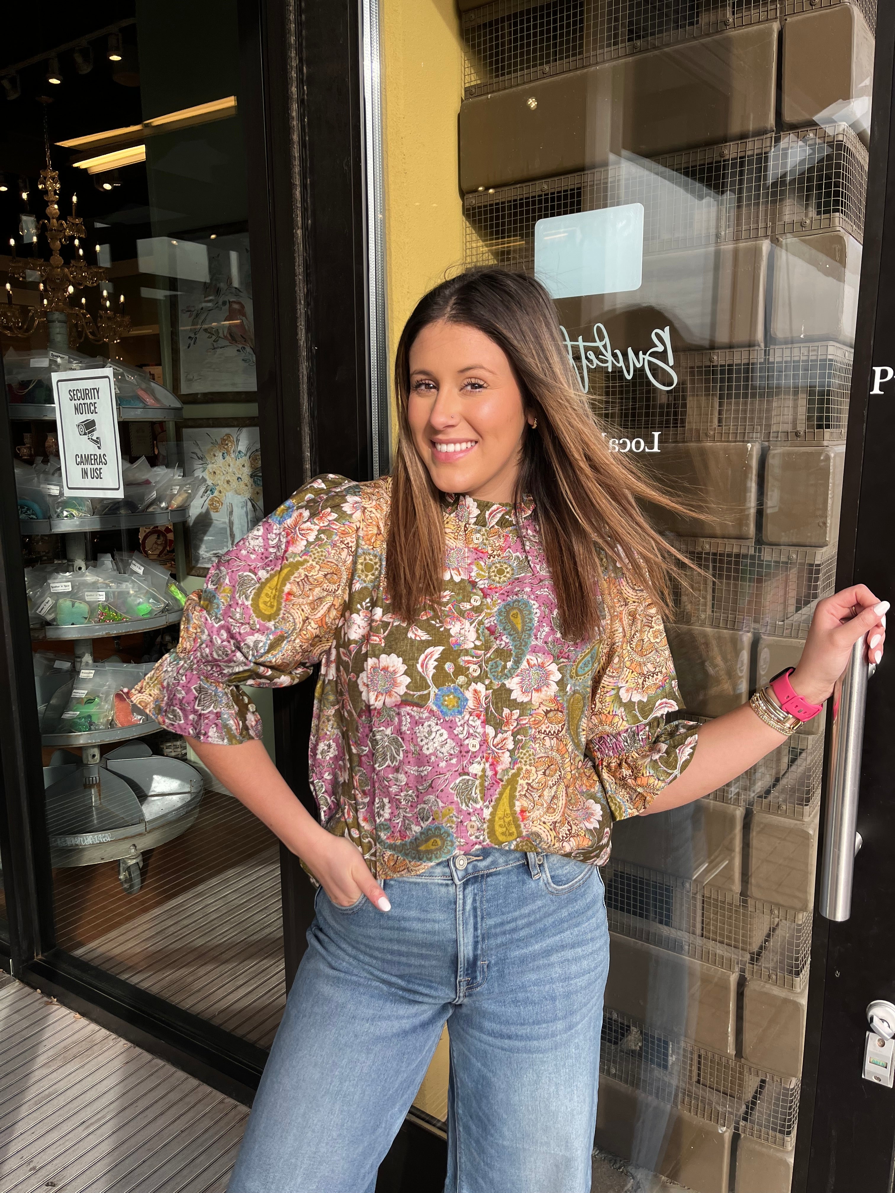 Multicolor Ruffle Neck Blouse