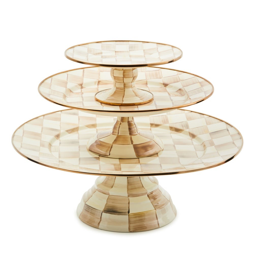 Mocha Check Large Pedestal Platter