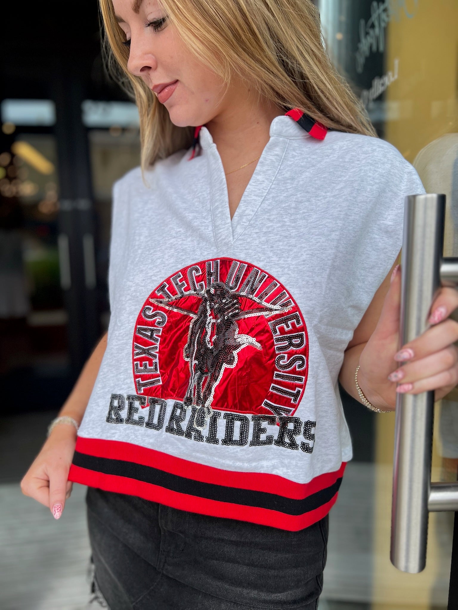 Licensed Texas Tech Striped Collar Circular Mascot Tank