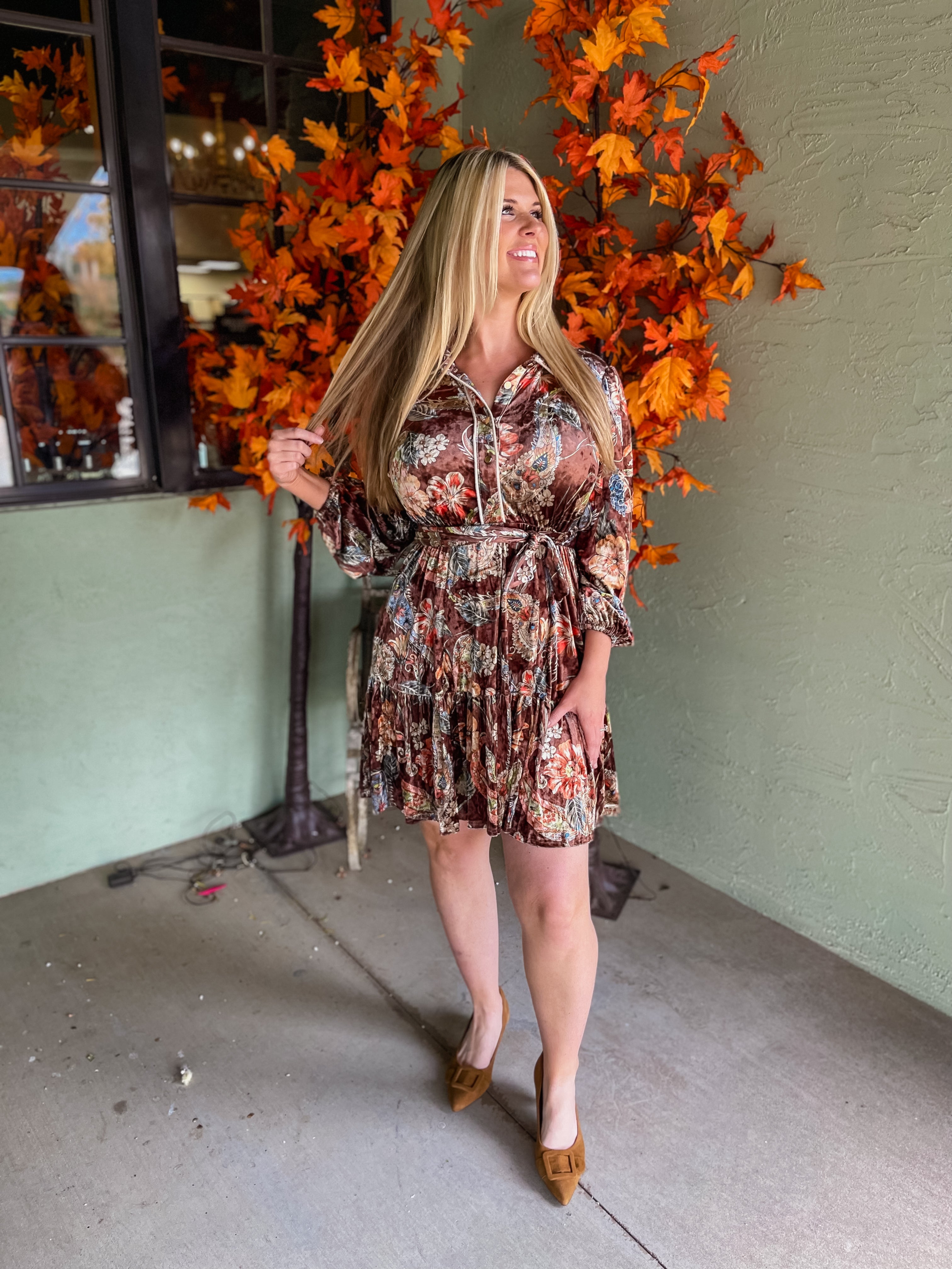 The Maple Bloom Velvet Dress