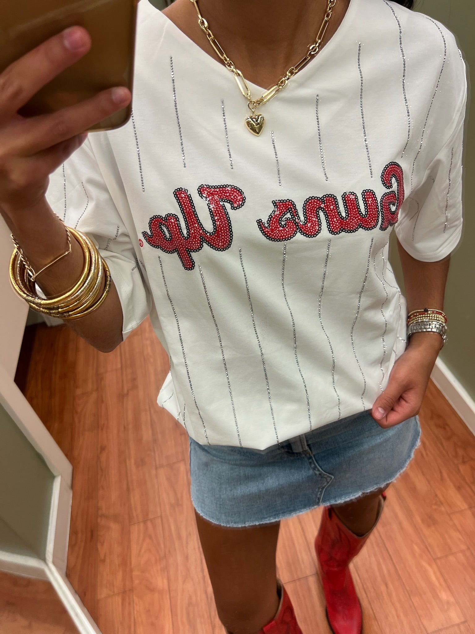 Ballgame Rhinestone Striped Jersey Tee Texas Tech