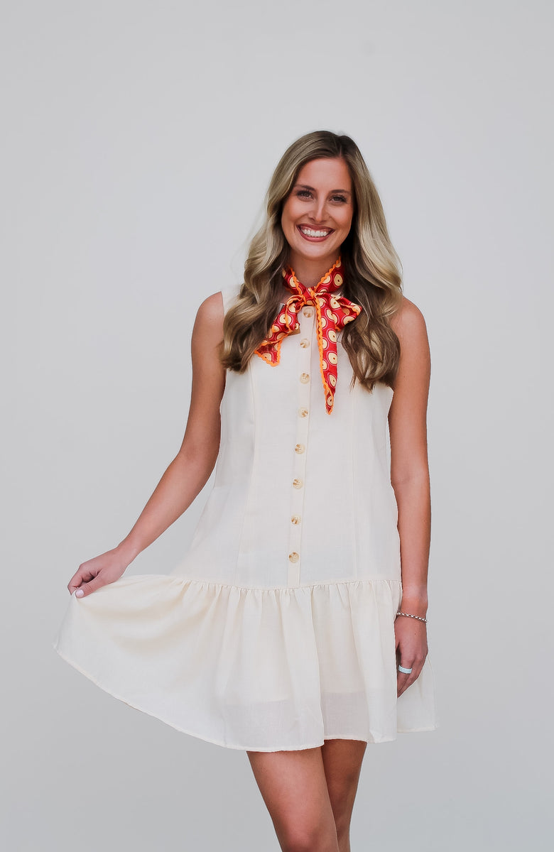 Short Sleeve Button Down Denim Dress Cream / Small