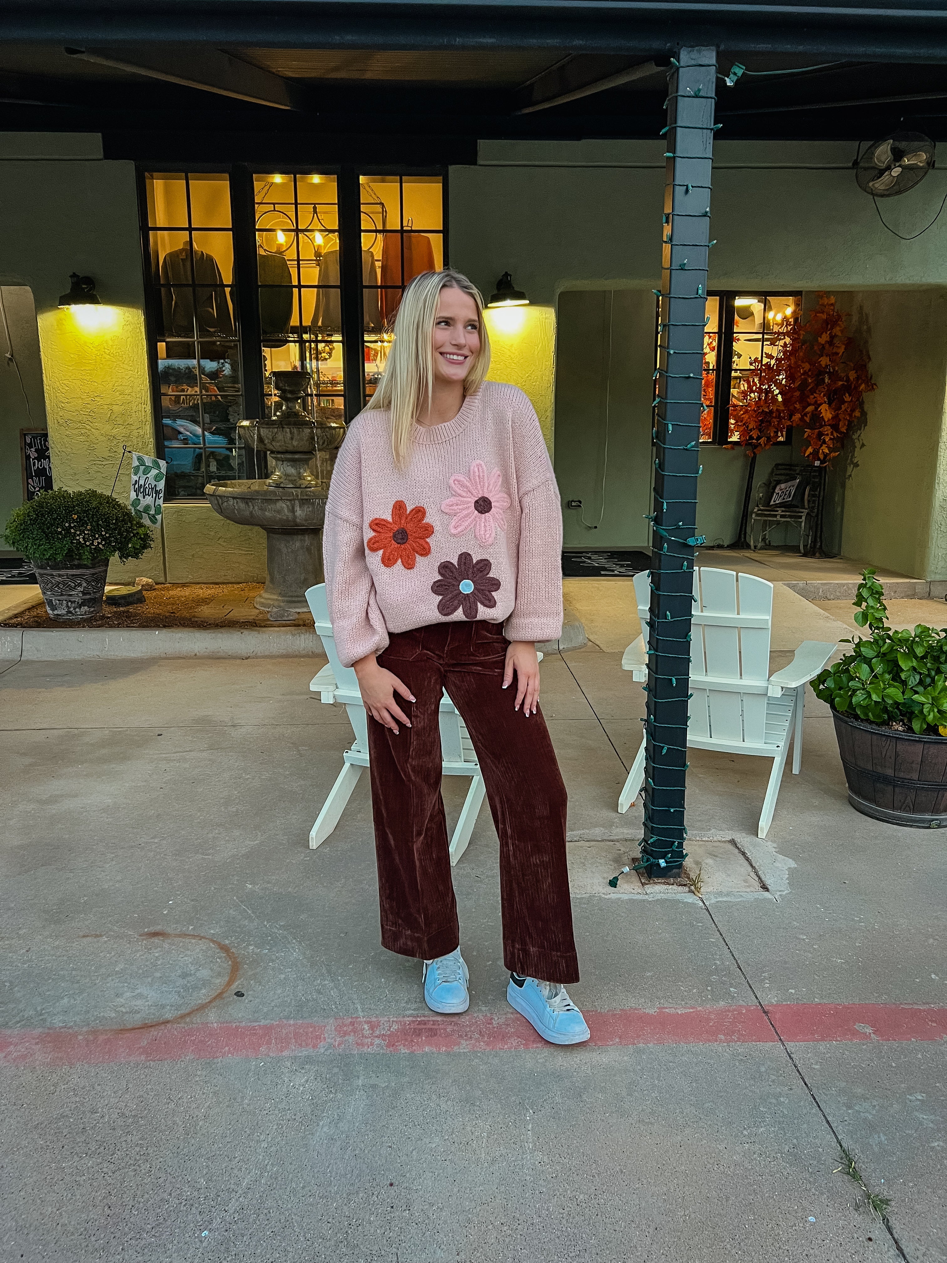Pink Retro Floral Sweater