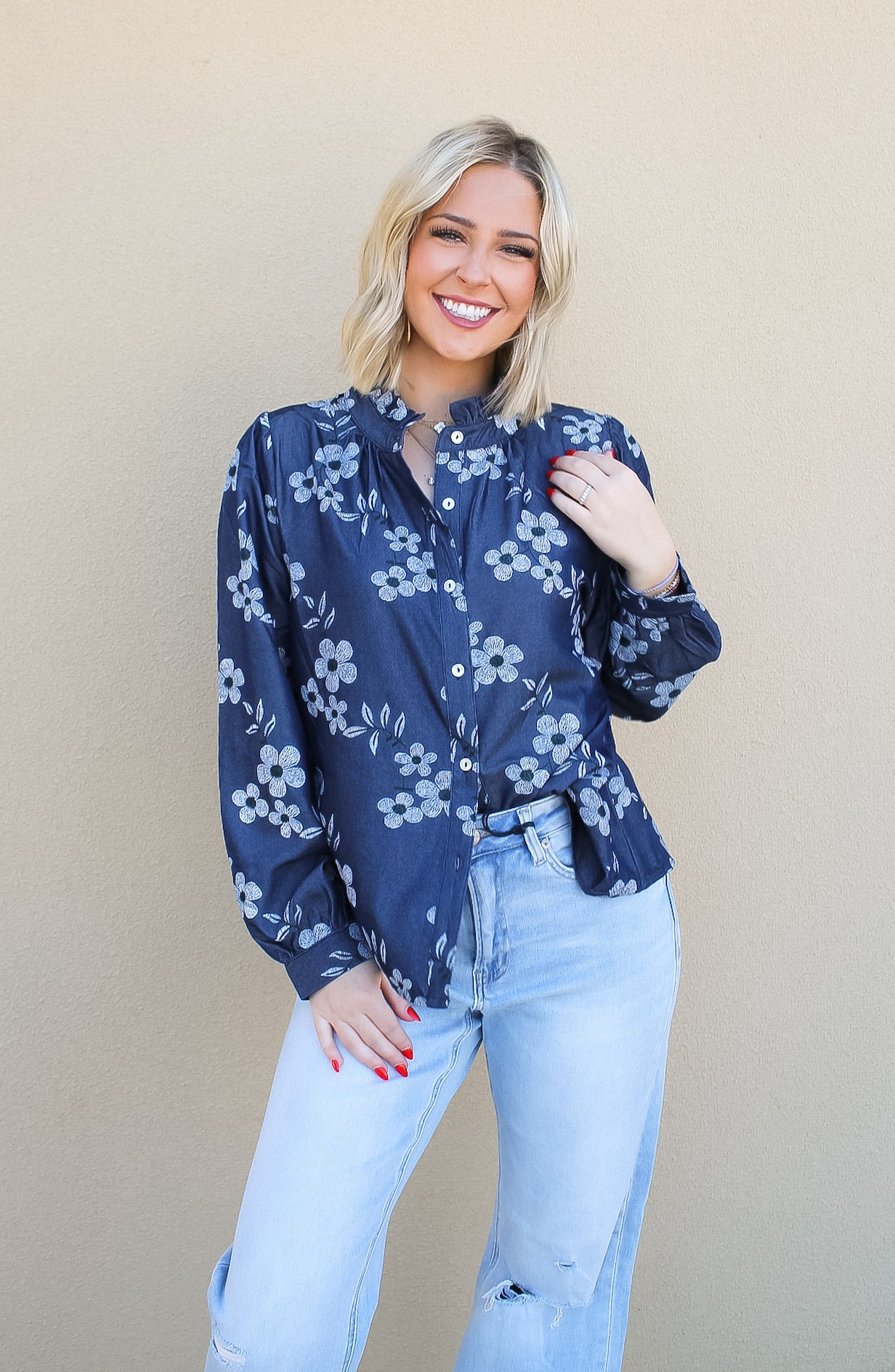 Midnight Blossom Button-Up Shirt