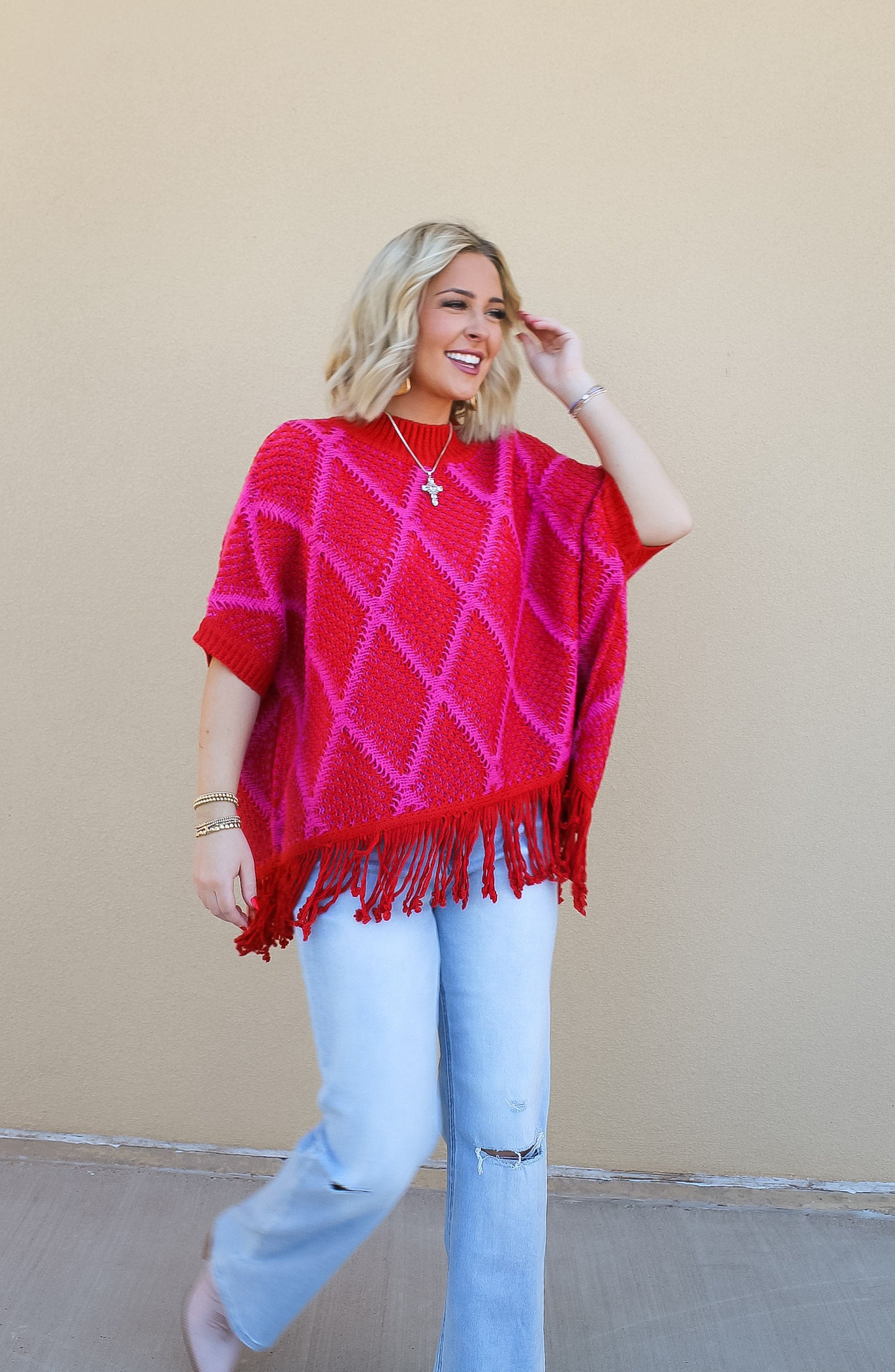 Pink Flame Tassel Sweater