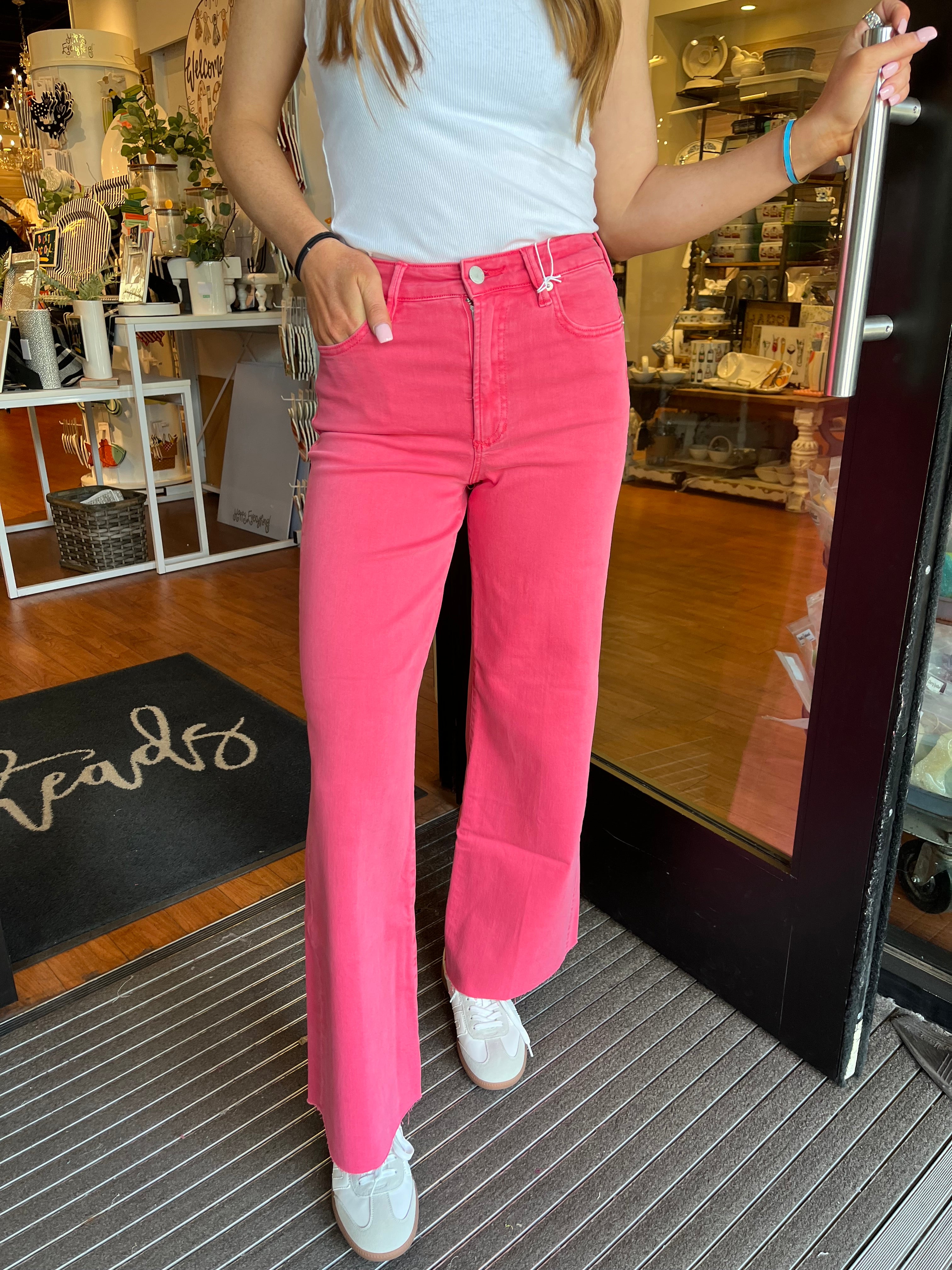 Fiona Wide Leg Jeans - Raspberry