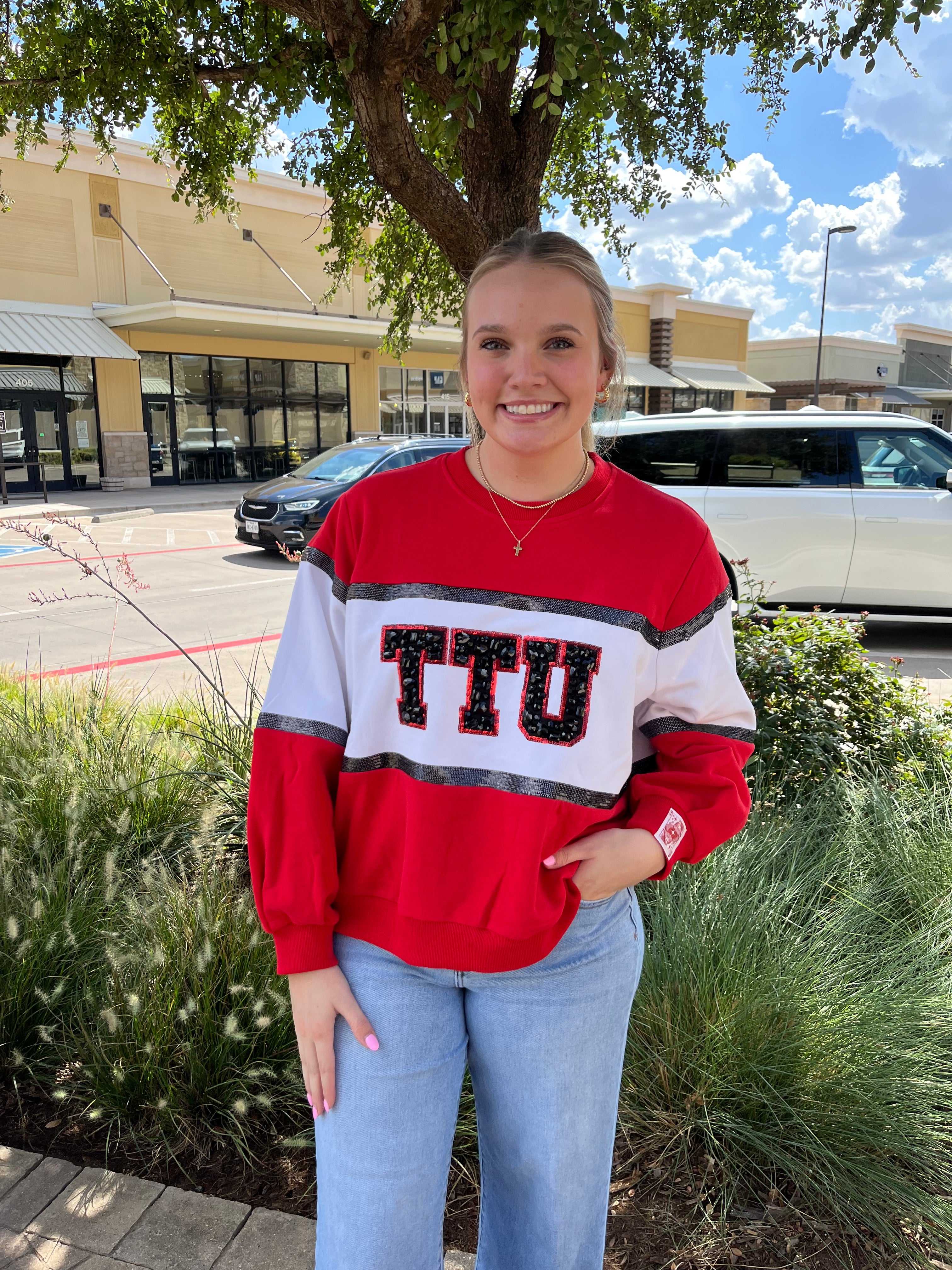 Licensed TTU Colorblock Jewel Letter Sweatshirt