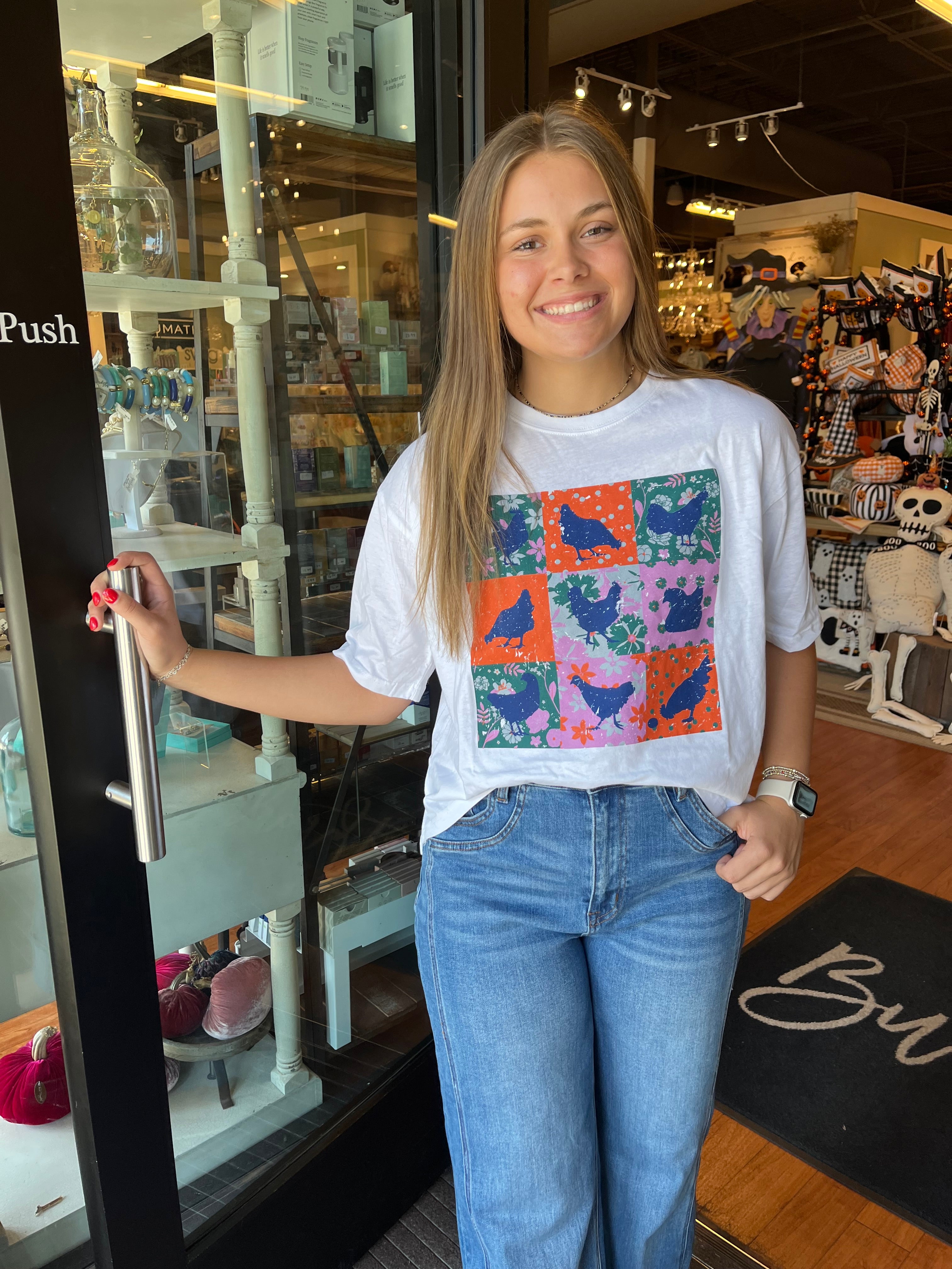White - Checkered Chicken Crop Tee