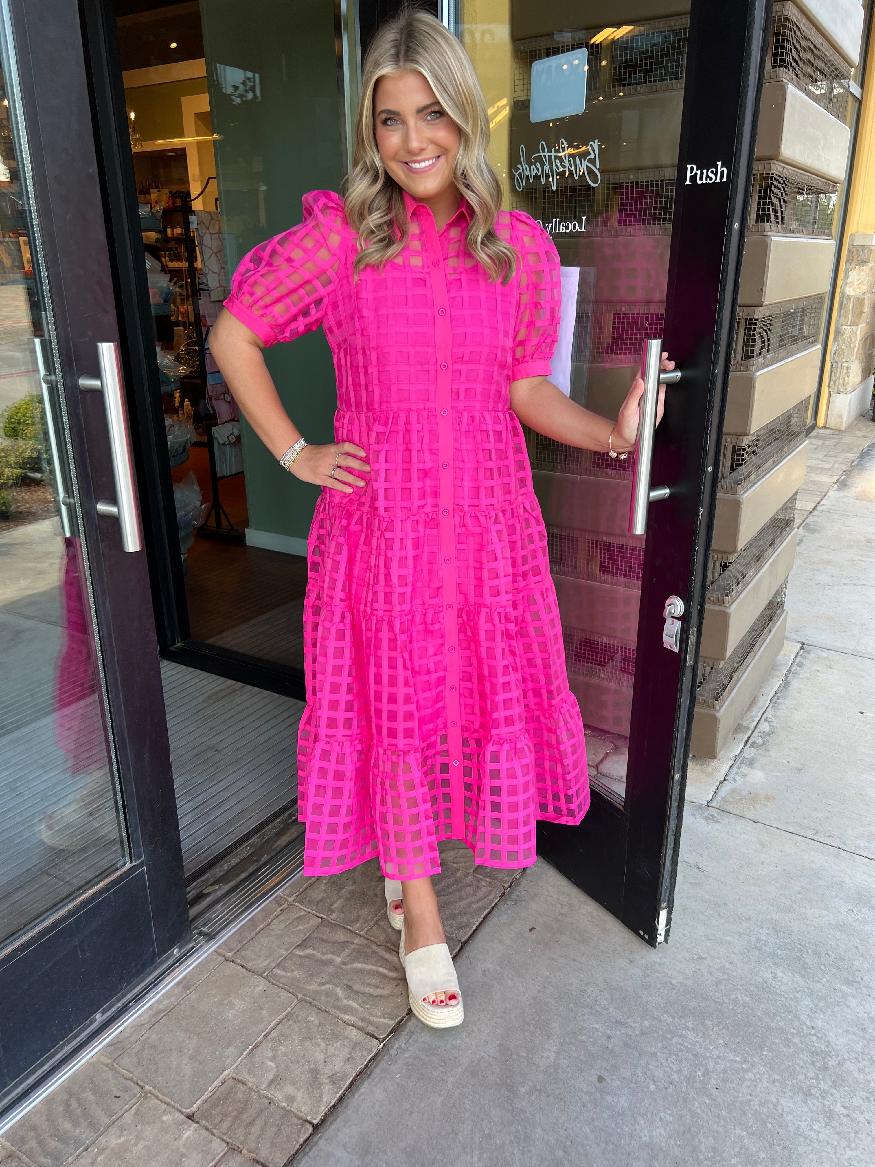 Jade Melody Tam Pink Check Tiered Maxi Dress!