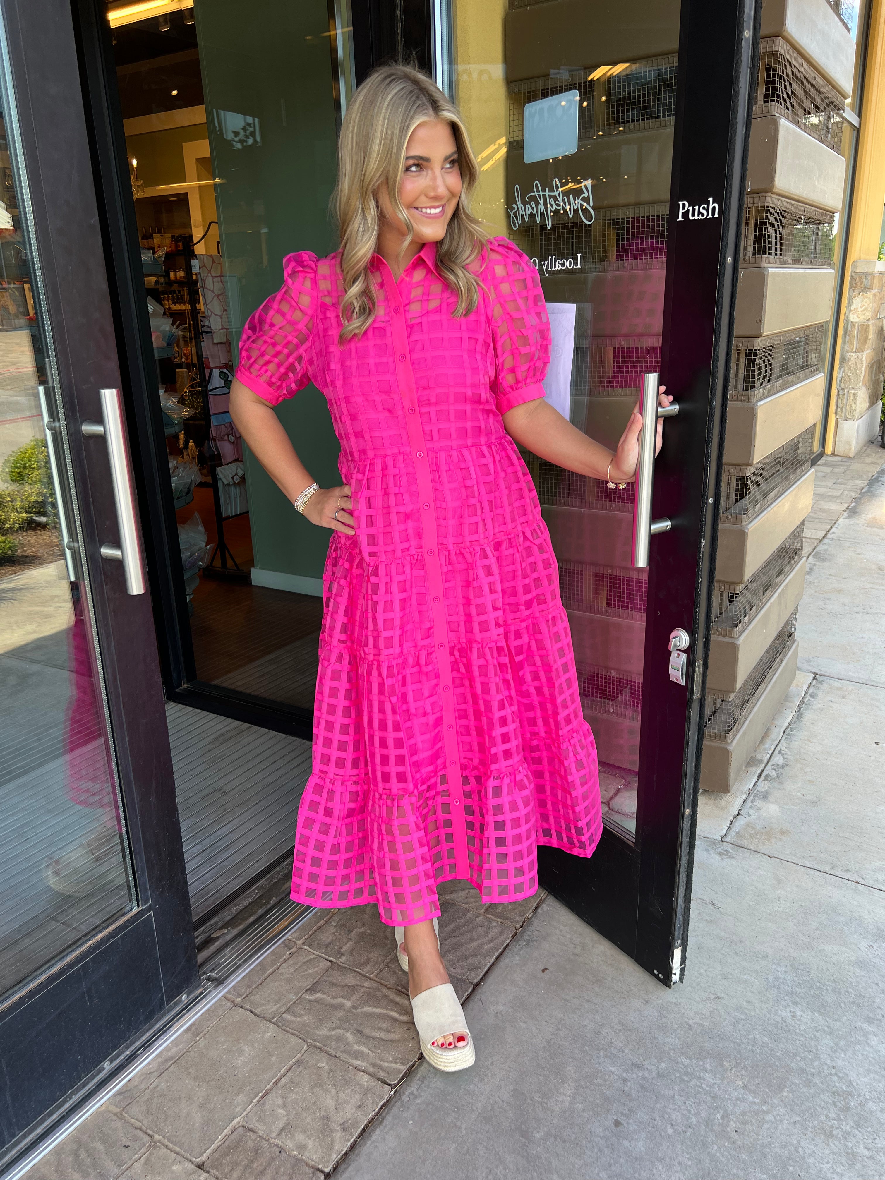 Jade Melody Tam Pink Check Tiered Maxi Dress!