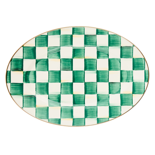 emerald check small oval platter