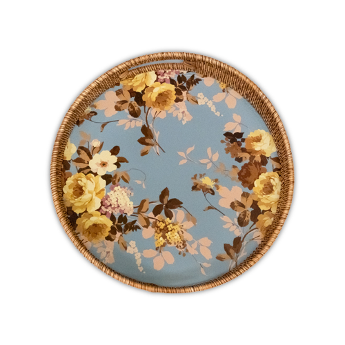 wild rose slate enamel rattan round tray