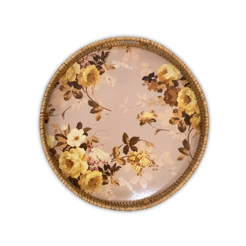 wild rose mauve enamel rattan round tray