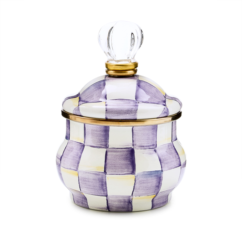 violet check lidded sugar bowl