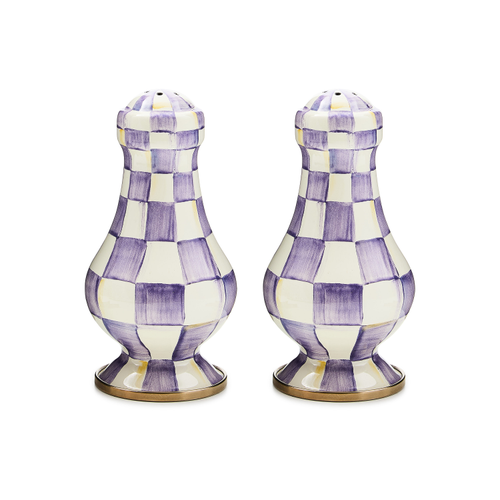 violet check large salt pepper shakers