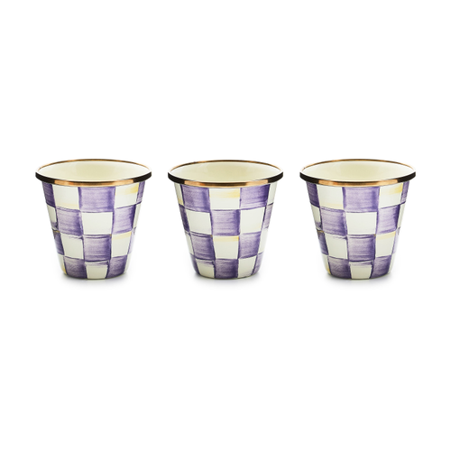 violet check herb pots, set of 3