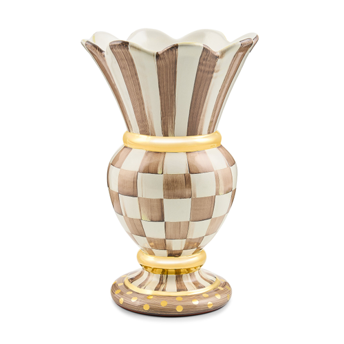 mocha check ceramic great vase