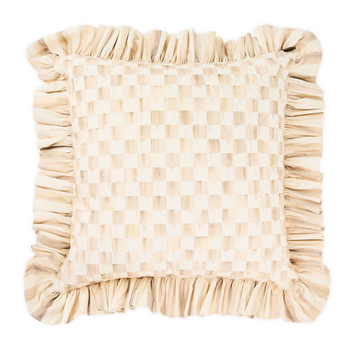 mocha check throw pillow with ruffle
