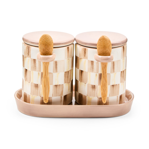 mocha check farmhouse canister, set of 2