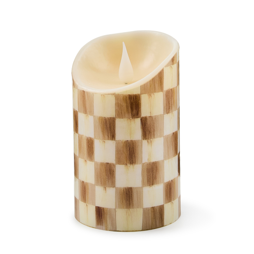 mocha check flameless 5 pillar candle