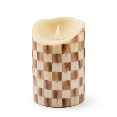 mocha check flameless 6 pillar candle