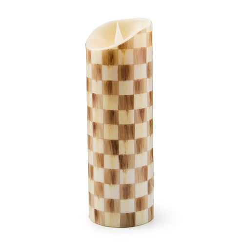mocha check flameless 9 pillar candle
