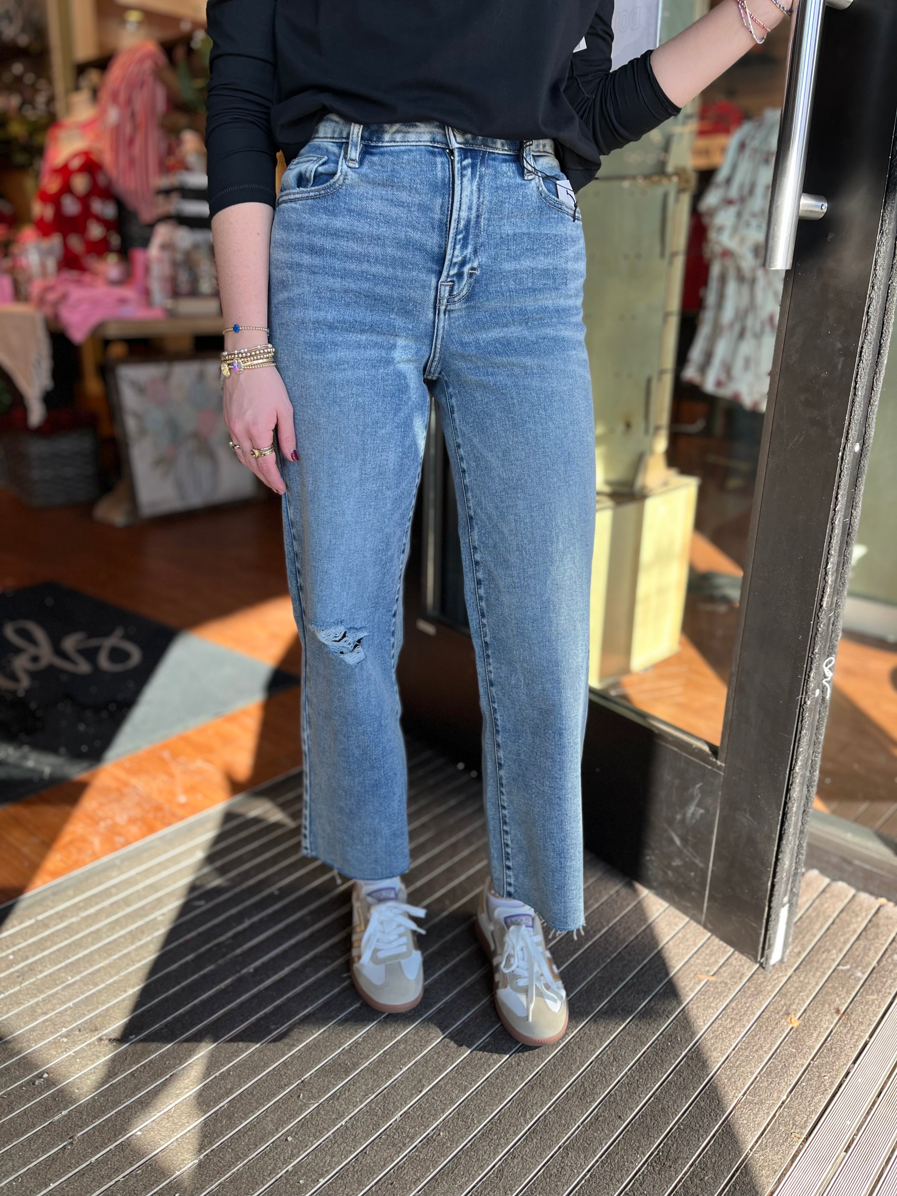 Nori Cropped Wide Leg - Medium Blue