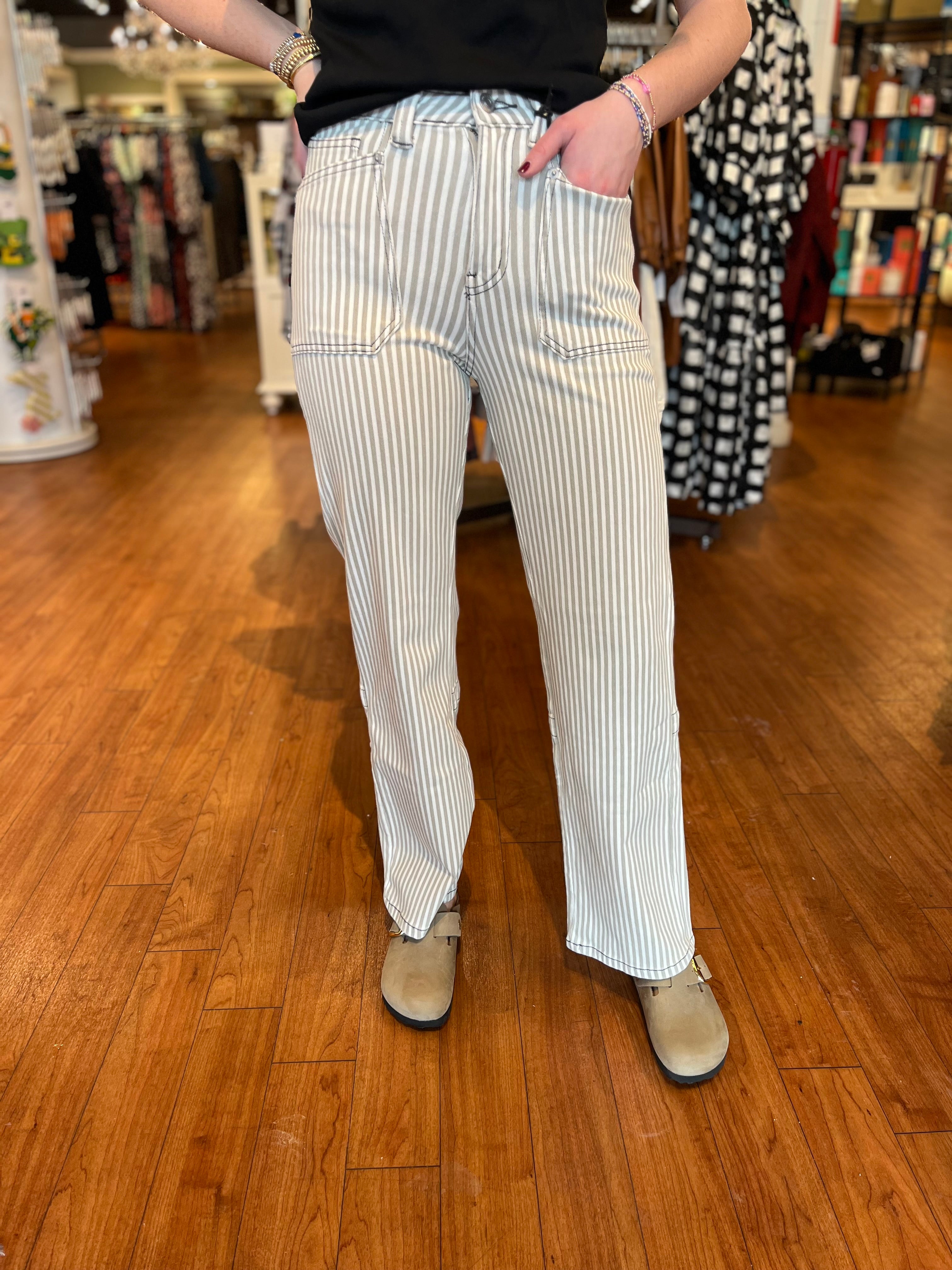 Straight Striped Jean - Grey Dawn