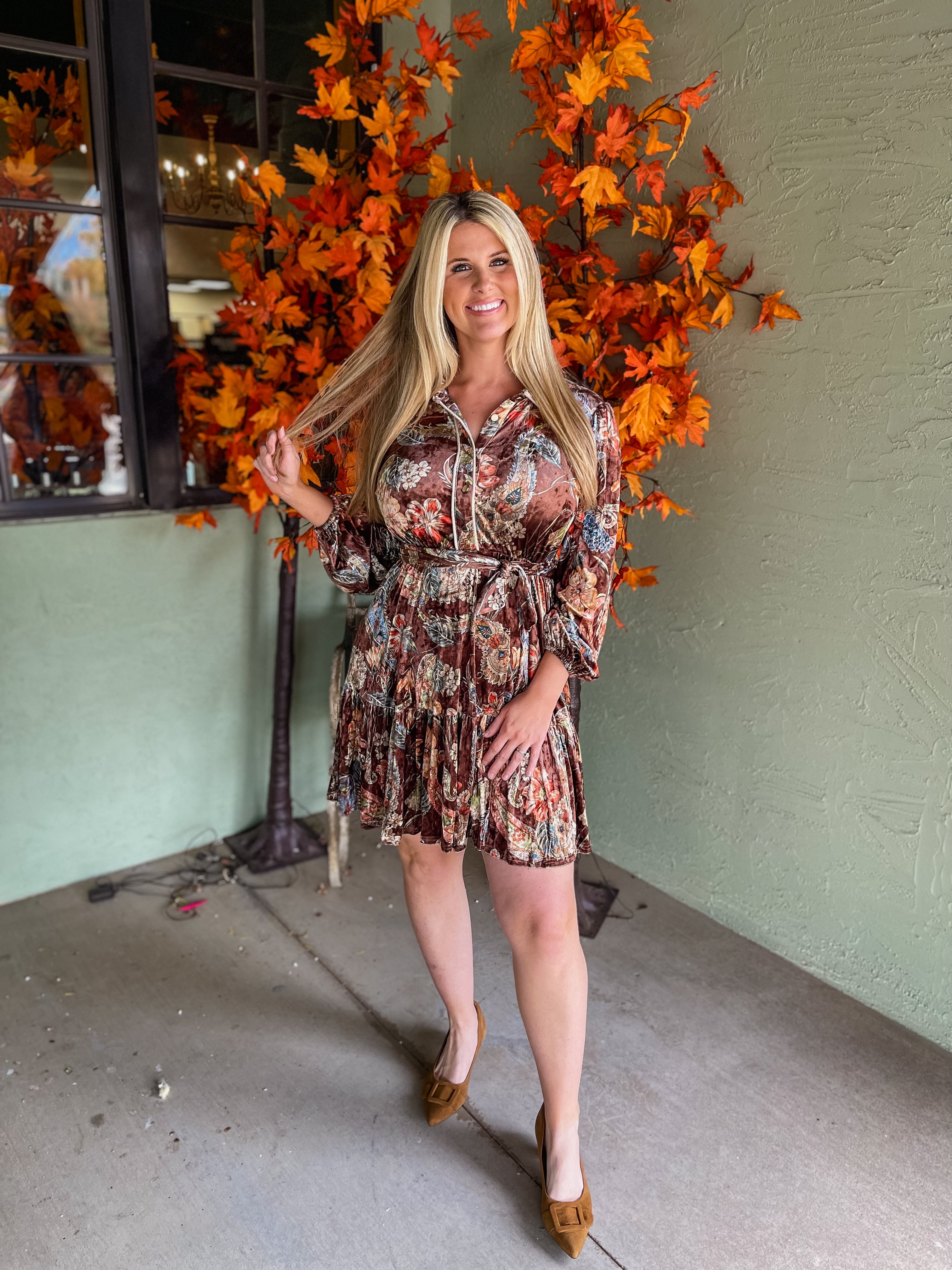 The Maple Bloom Velvet Dress