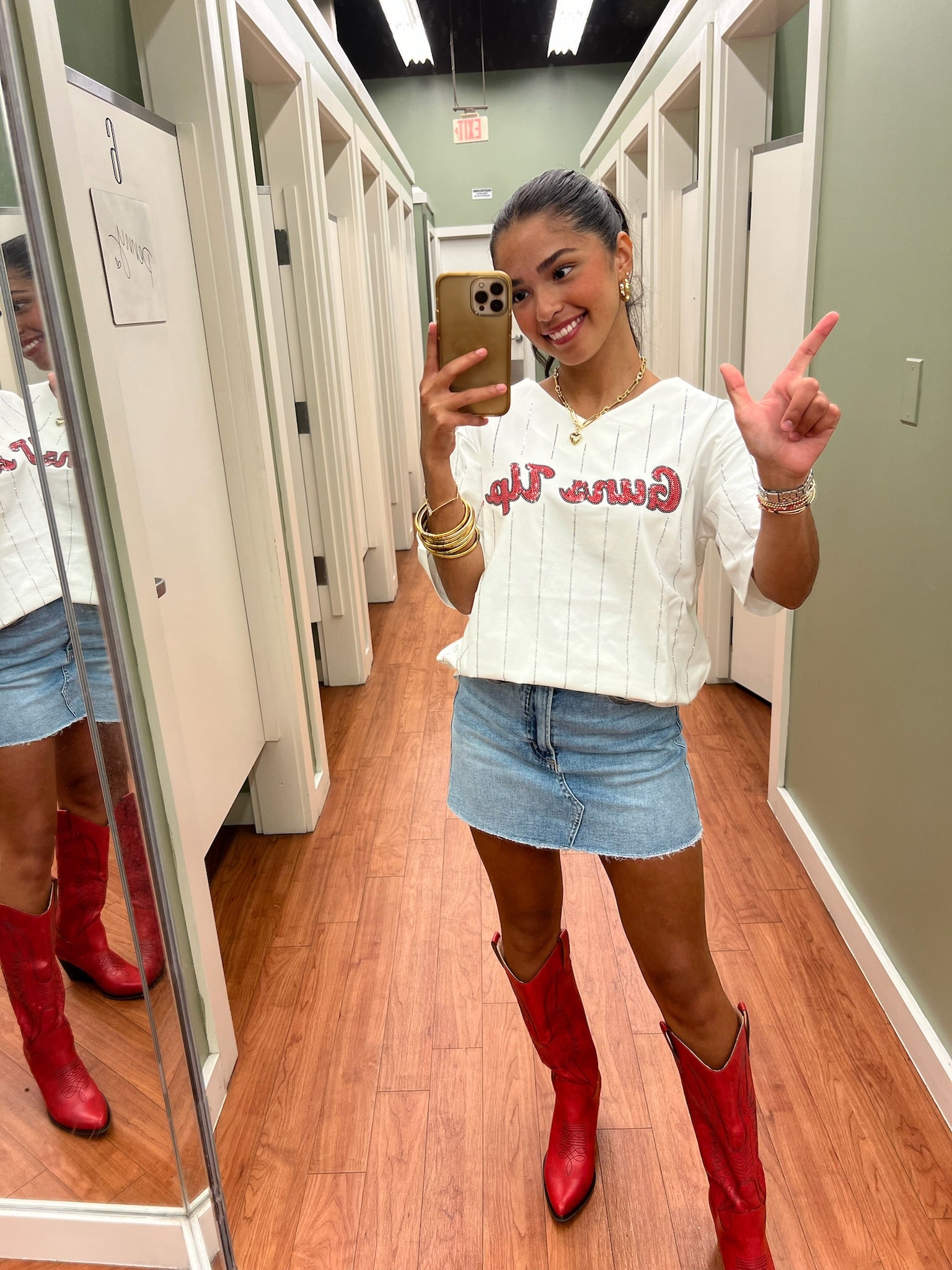 Ballgame Rhinestone Striped Jersey Tee Texas Tech