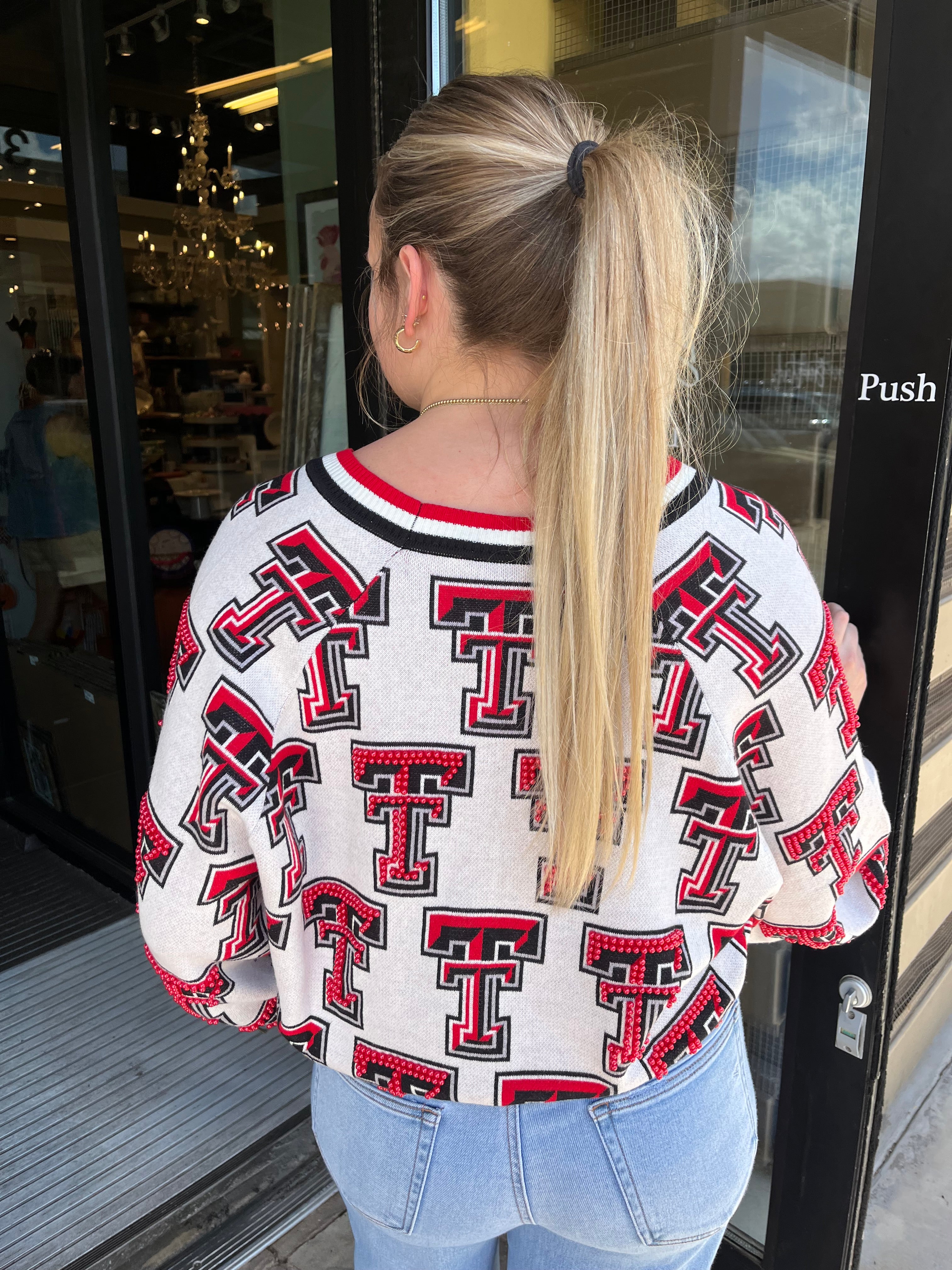 Licensed Texas Tech Knit Mascot Rhinestone Cardigan