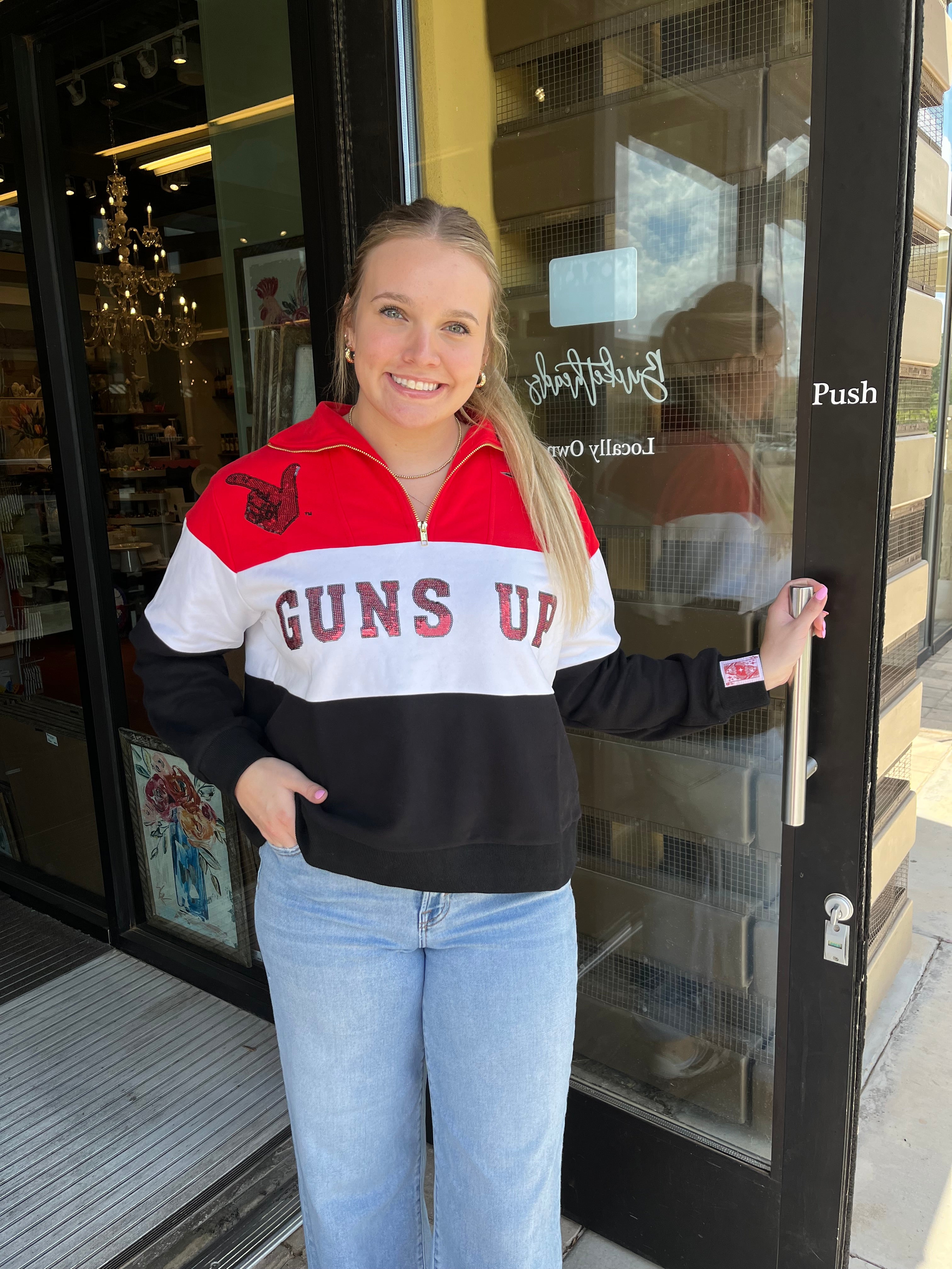 Licensed Texas Tech Quarter Zip Colorblock Sweatshirt