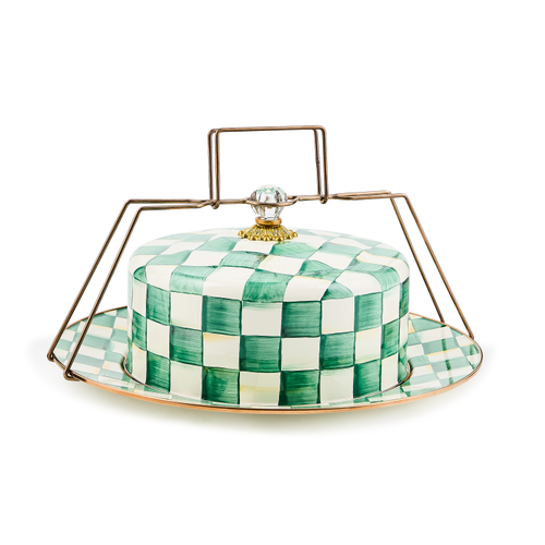 emerald check cake carrier