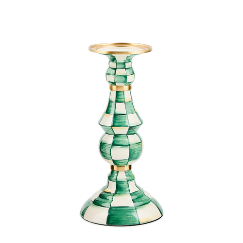 emerald check large pillar candlestick