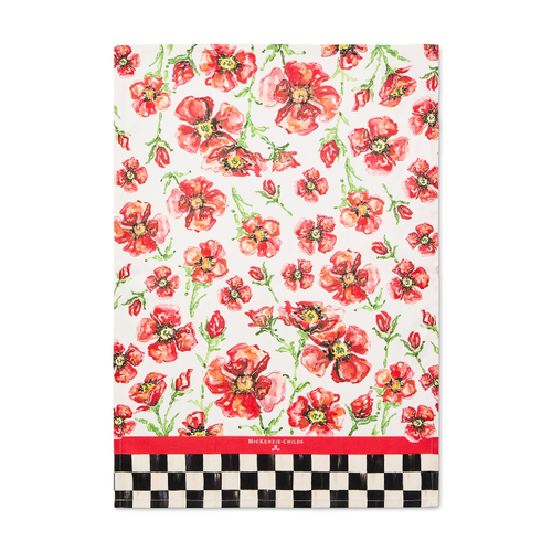 red poppies printed dish towel