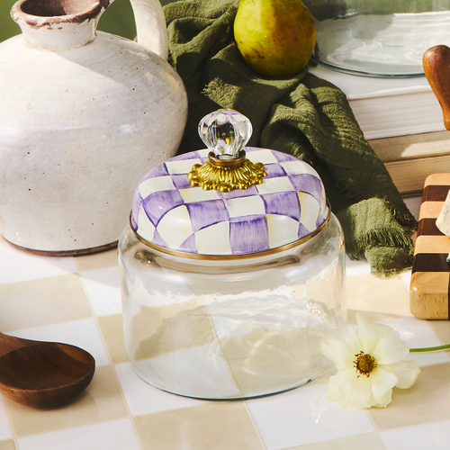 violet check small kitchen canister