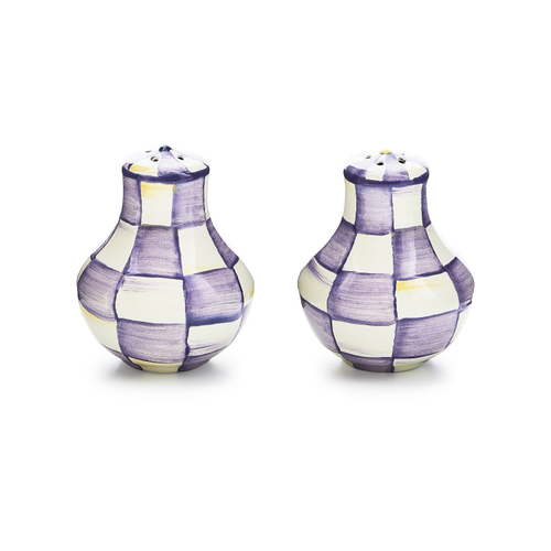 violet check salt  pepper shakers