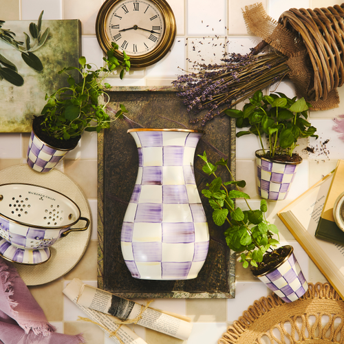 violet check herb pots, set of 3