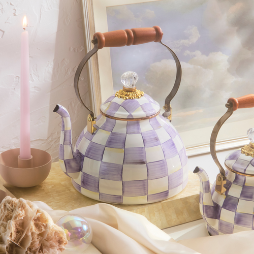 violet check 3 quart tea kettle
