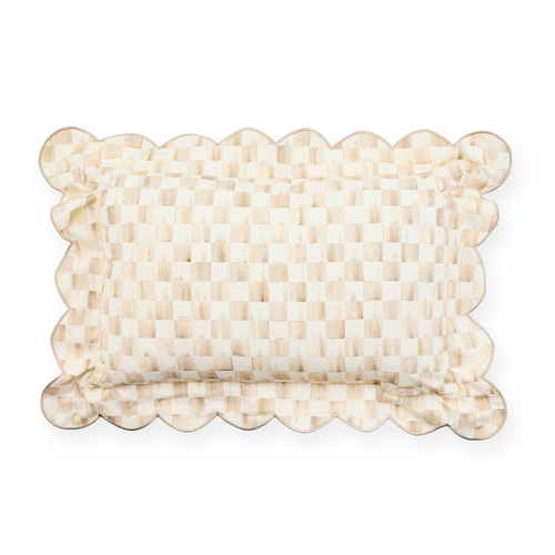 mocha check reversible scalloped lumbar throw pillow