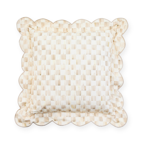 mocha check reversible scalloped throw pillow