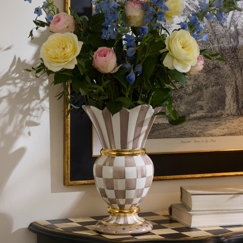 mocha check ceramic great vase